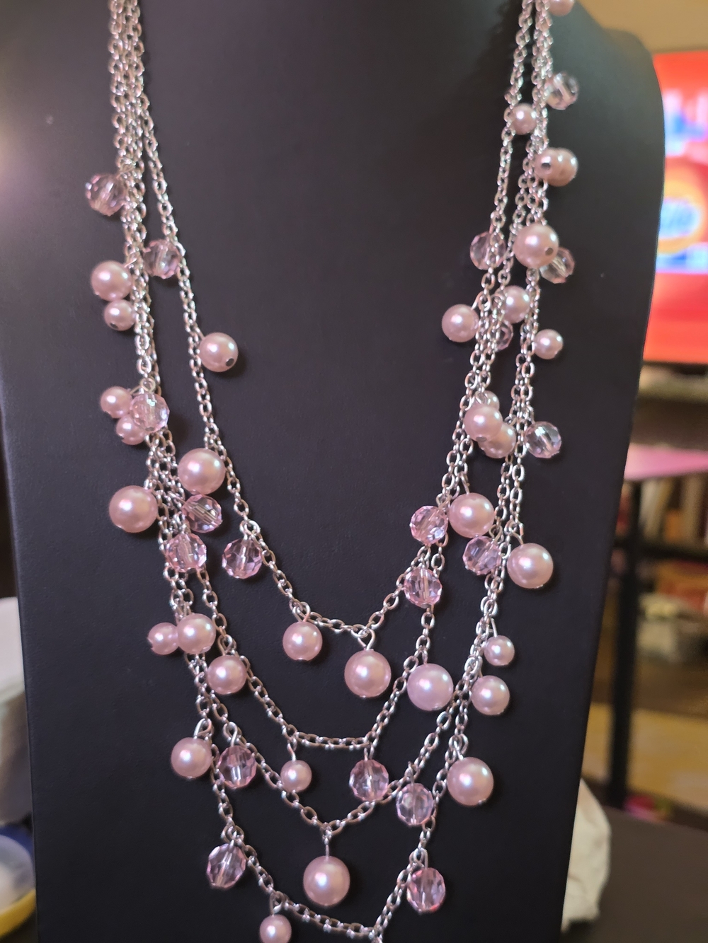paparazzi Pink Pearl & Crystal Multi-Strand Necklace